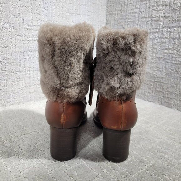Trask Myrah Women's Size 6.5 M Brown Leather Shearling Trim Waterproof Booties - Picture 4 of 13